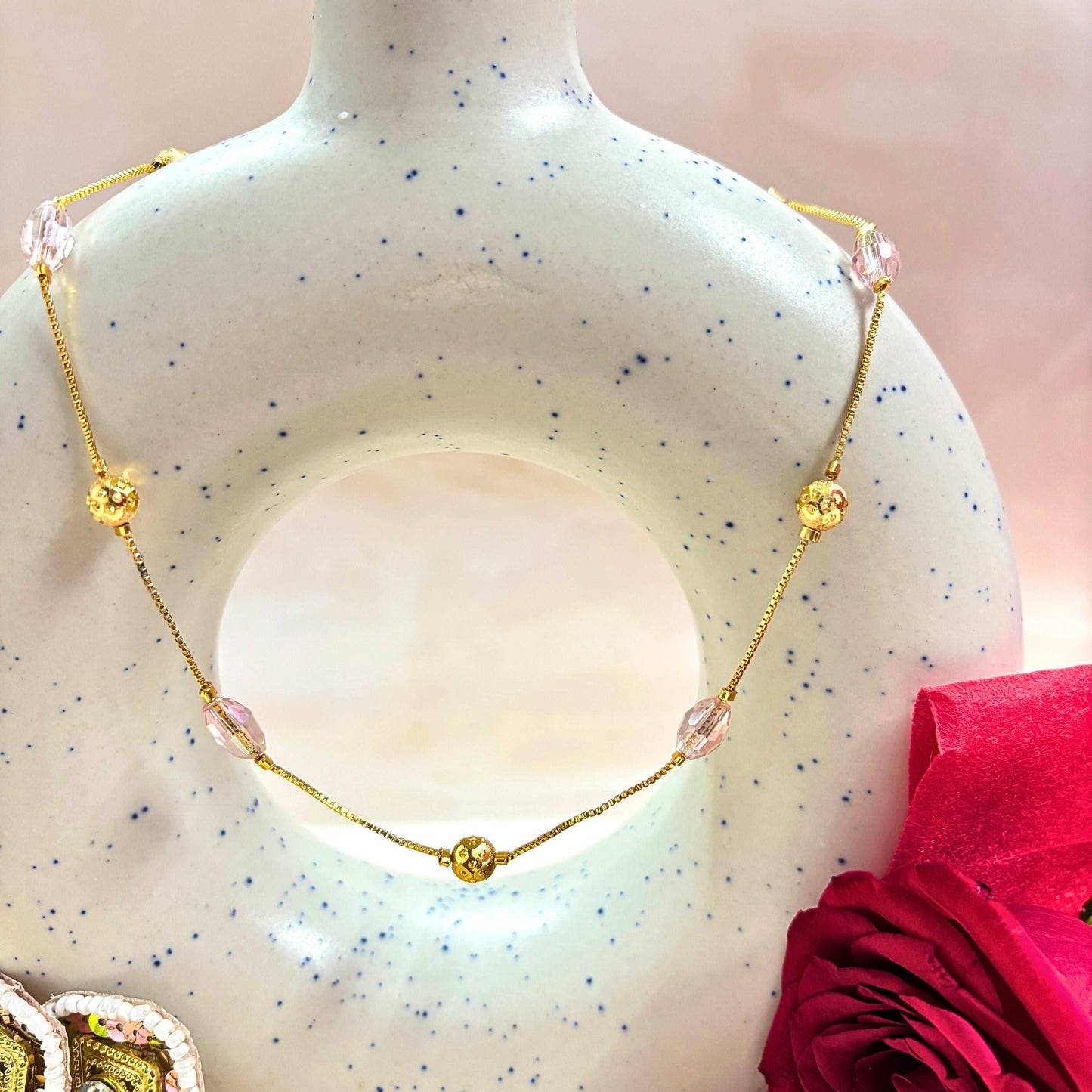 Blush Pink Beaded Gold-Toned Anti-Tarnish Necklace