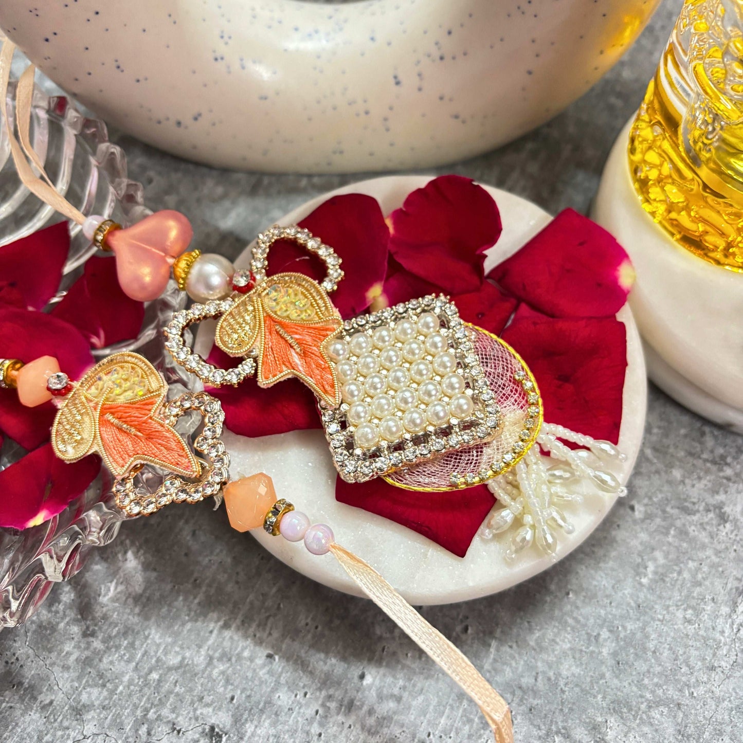 Bhaiya Bhabhi Rakhi Set Designer Raksha Bandhan Rakhi Combo with intricate designs and festive colors