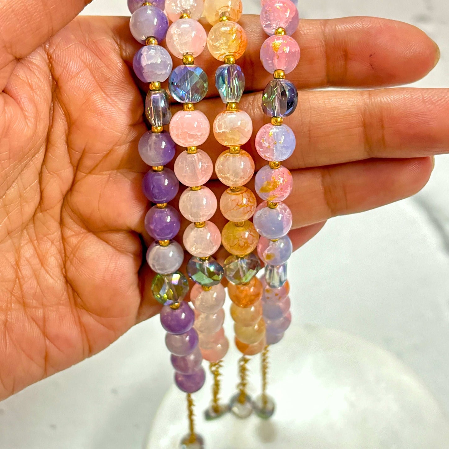 Colorful Marble Effect Beaded Bracelet Combo showcasing shimmering beads in various pastel shades