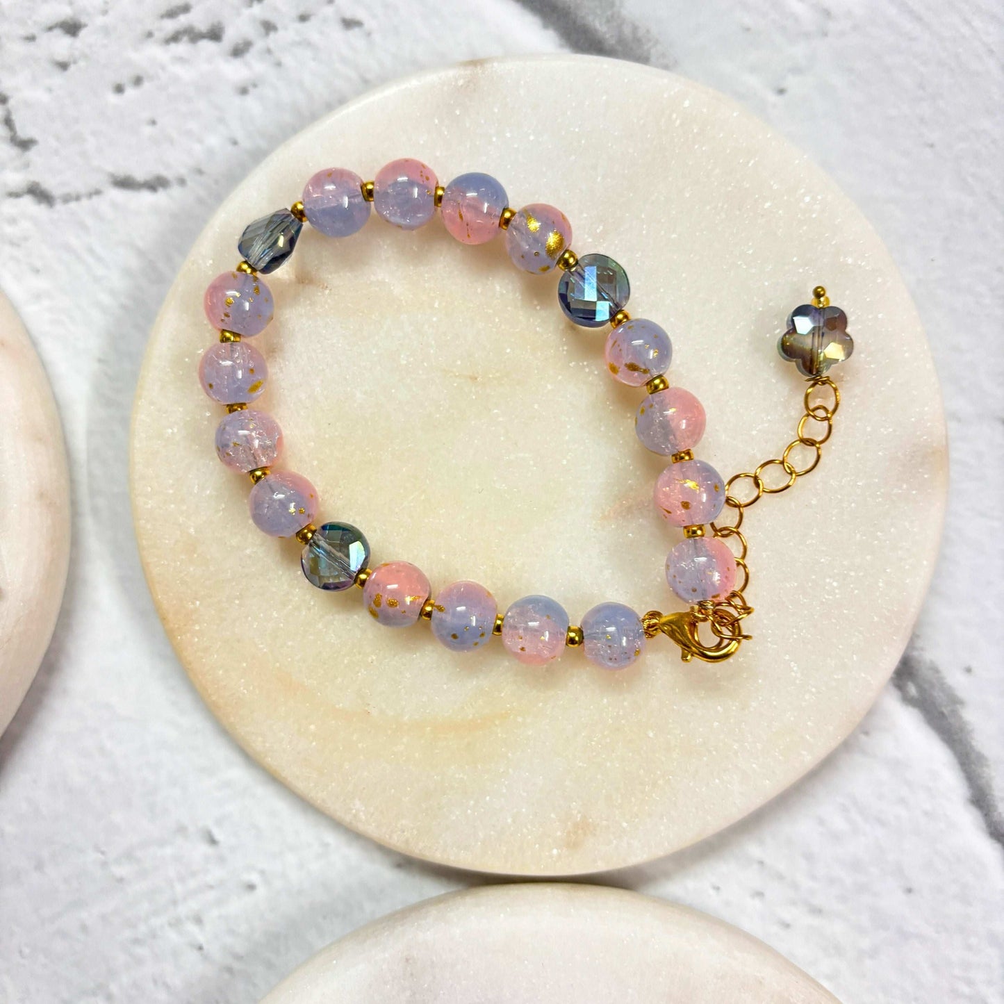 Marble Effect Beaded Bracelet Combo with colorful beads and gold accents for stylish accessorizing
