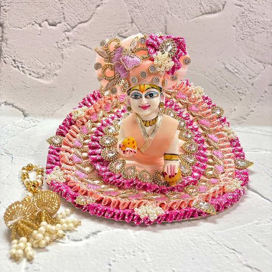 Premium Laddu Gopal Dress in pink and gold with intricate design and decorative details